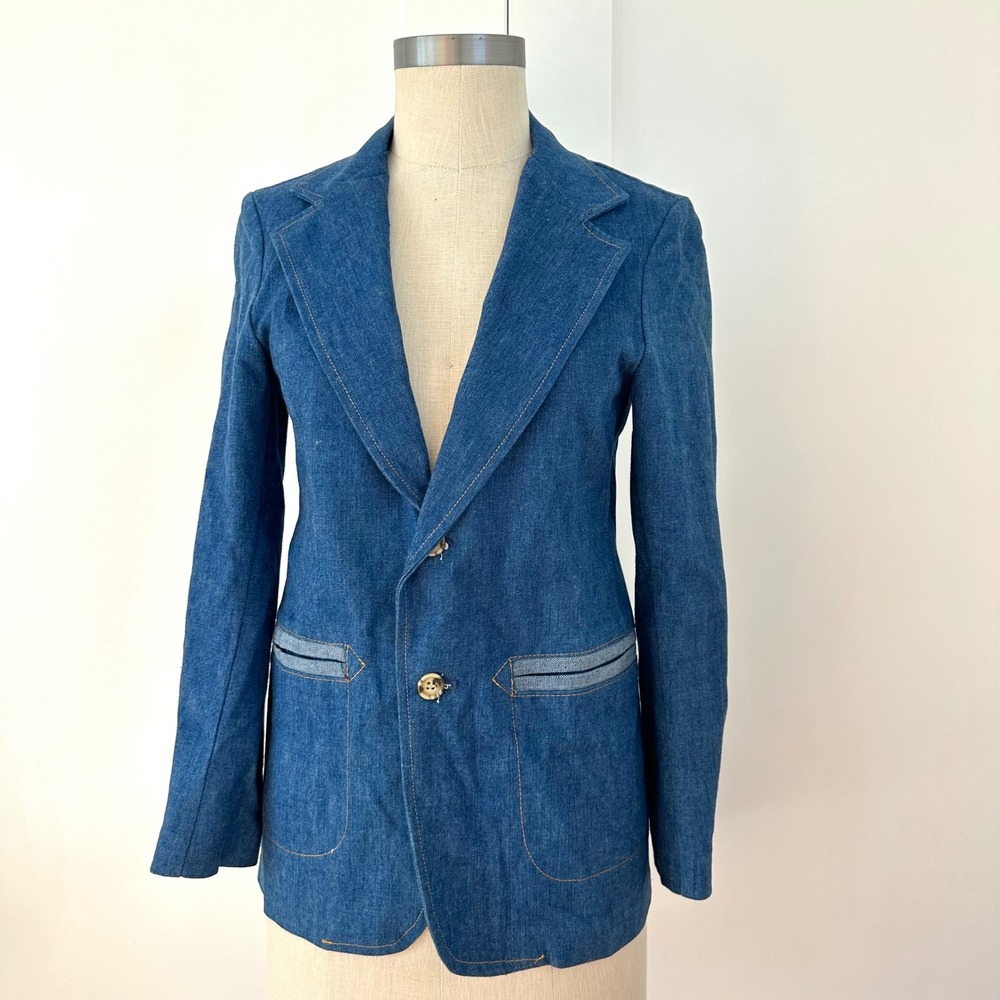 Vintage Lee 70s Deadstock Lee Denim Blazer Jacket Women XS Youth 14